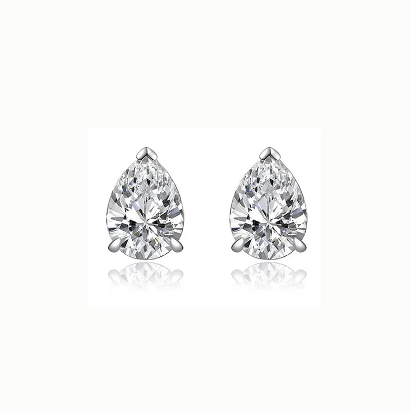 Sterling silver teardrop cubic zirconia stud earrings on a white background