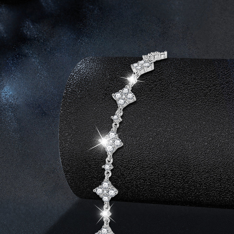 S925 Sterling Silver Moissanite Four-Leaf Clover Bracelet