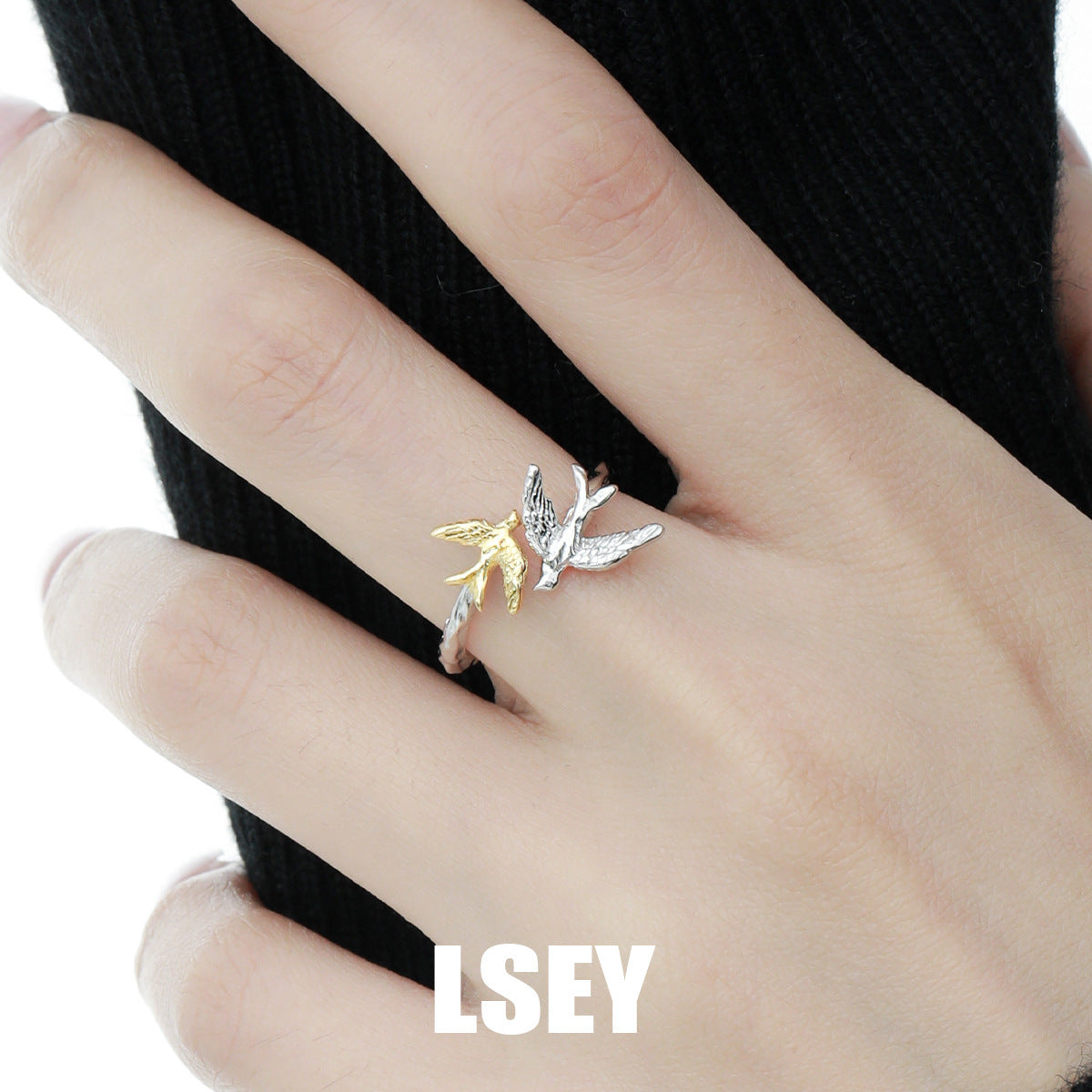 Two-Tone Swallow Bird Open Ring – wholesale silver rings