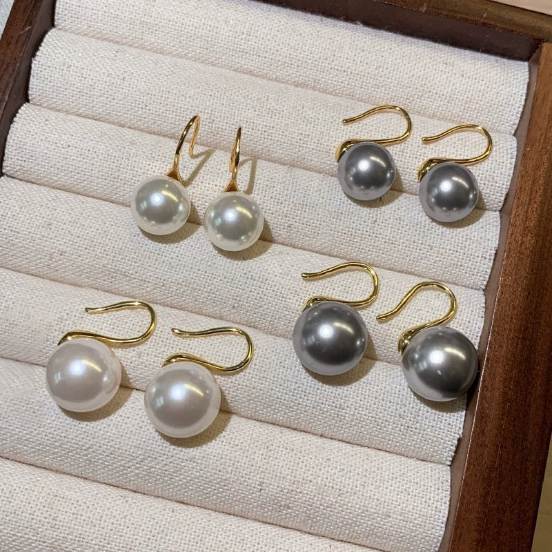 S925 pure silver retro elegant imitation pearl earrings - golden