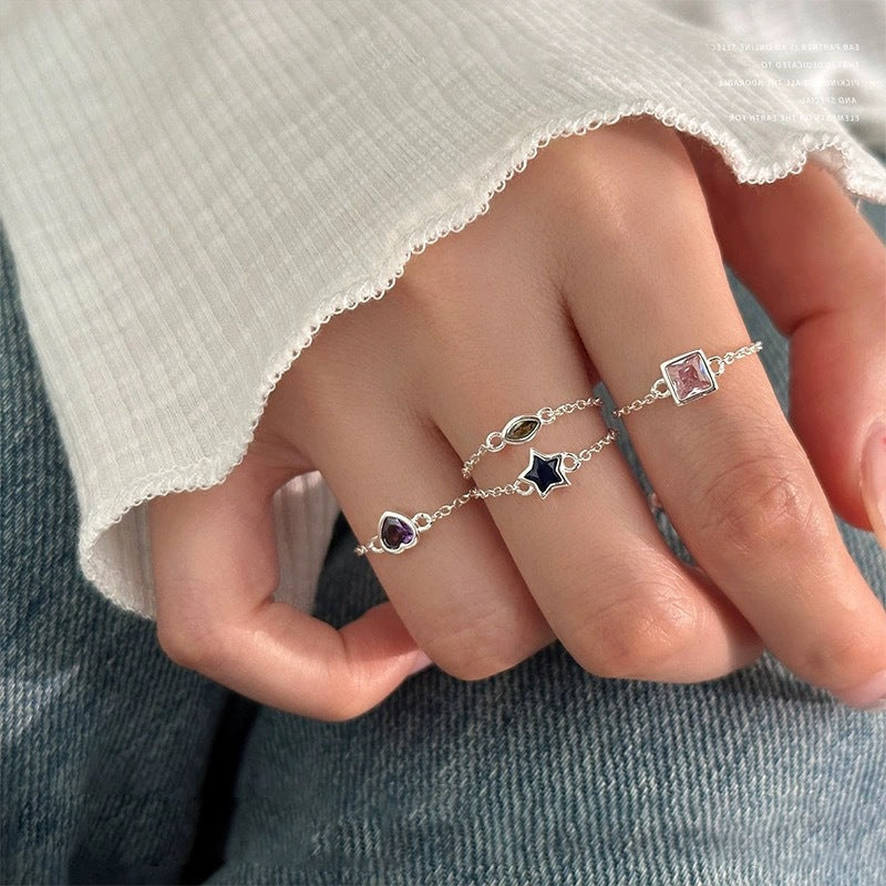 925 sterling silver adjustable chain ring - silvery