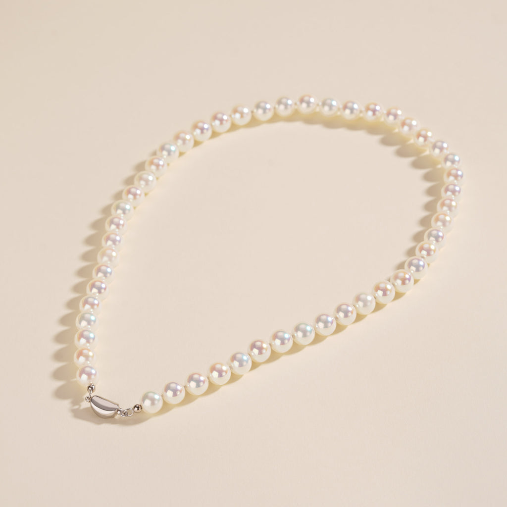 925 Sterling Silver Ingot Buckle Necklace with Iridescent Pearl