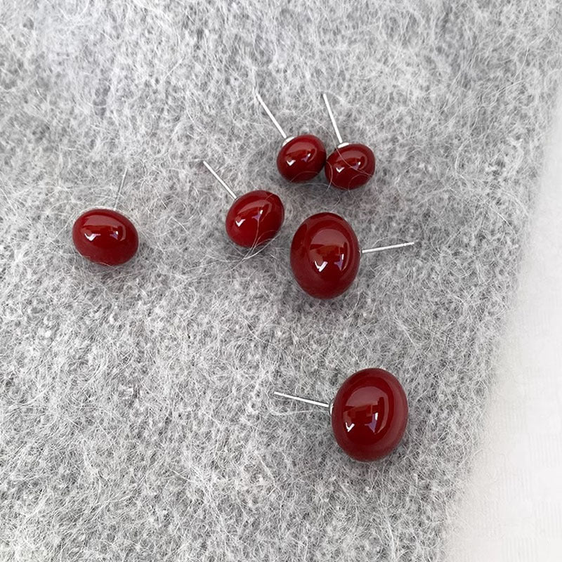 S925 pure silver wine red imitation pearl earrings