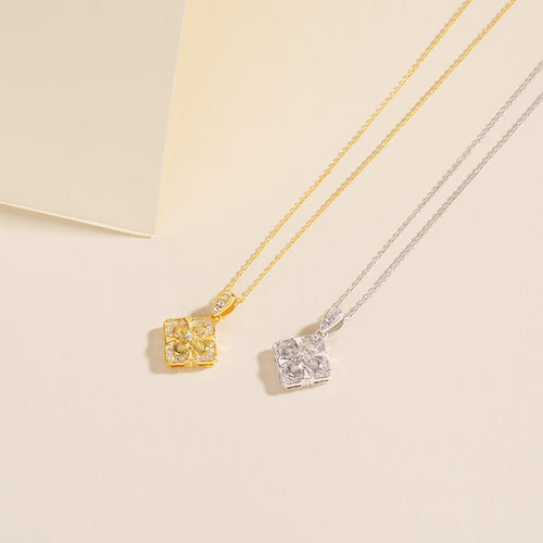 925 Sterling Silver Brushed Four-Leaf Clover Vintage Necklace