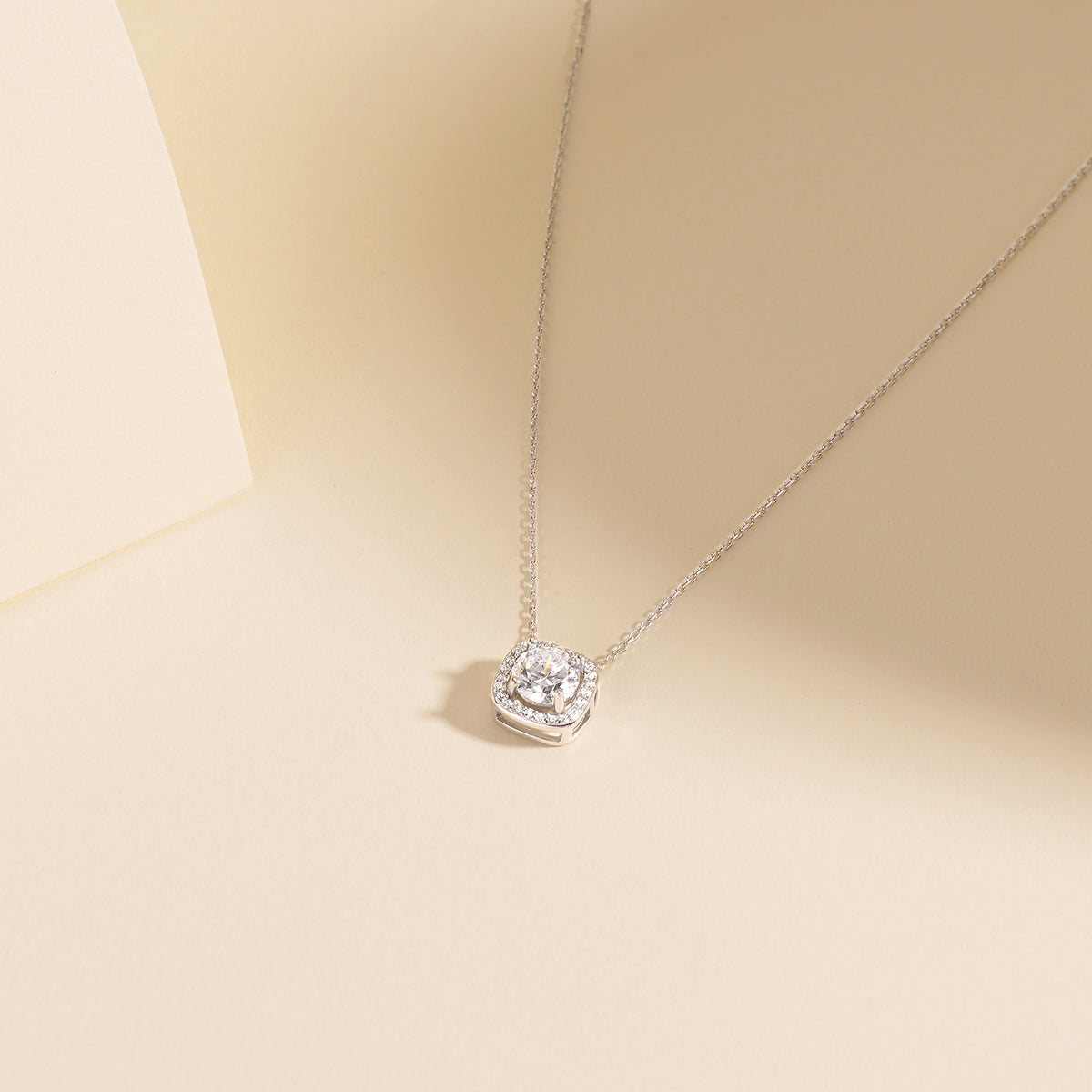 Geometric square zircon 999 pure silver necklace