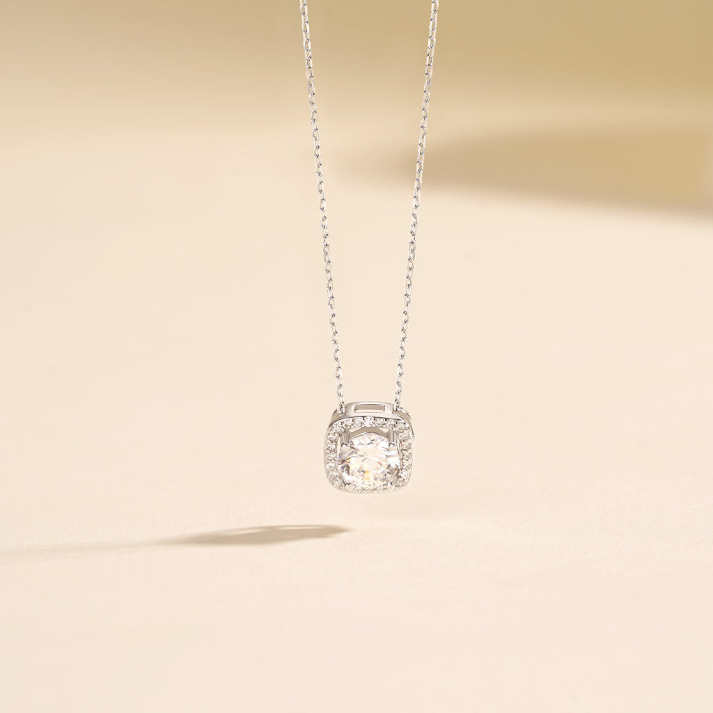 Geometric square zircon 999 pure silver necklace