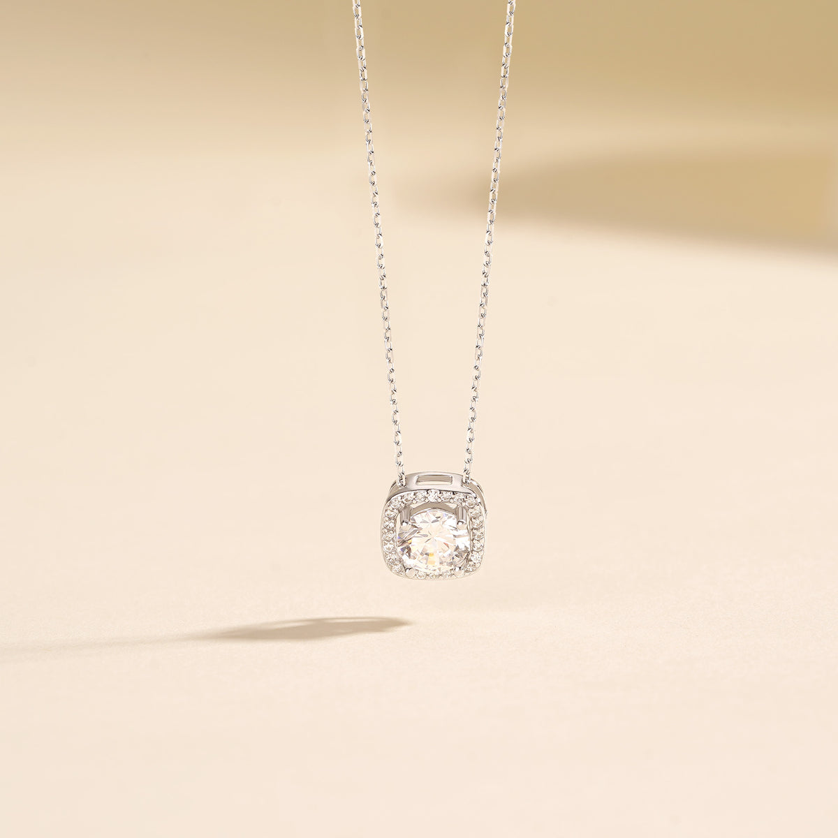 Geometric square zircon 999 pure silver necklace