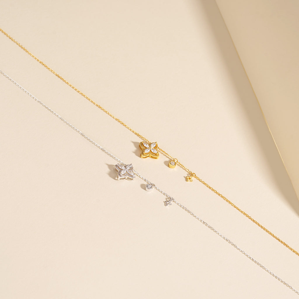 925 Sterling Silver Four-Leaf Clover Zirconia Necklace