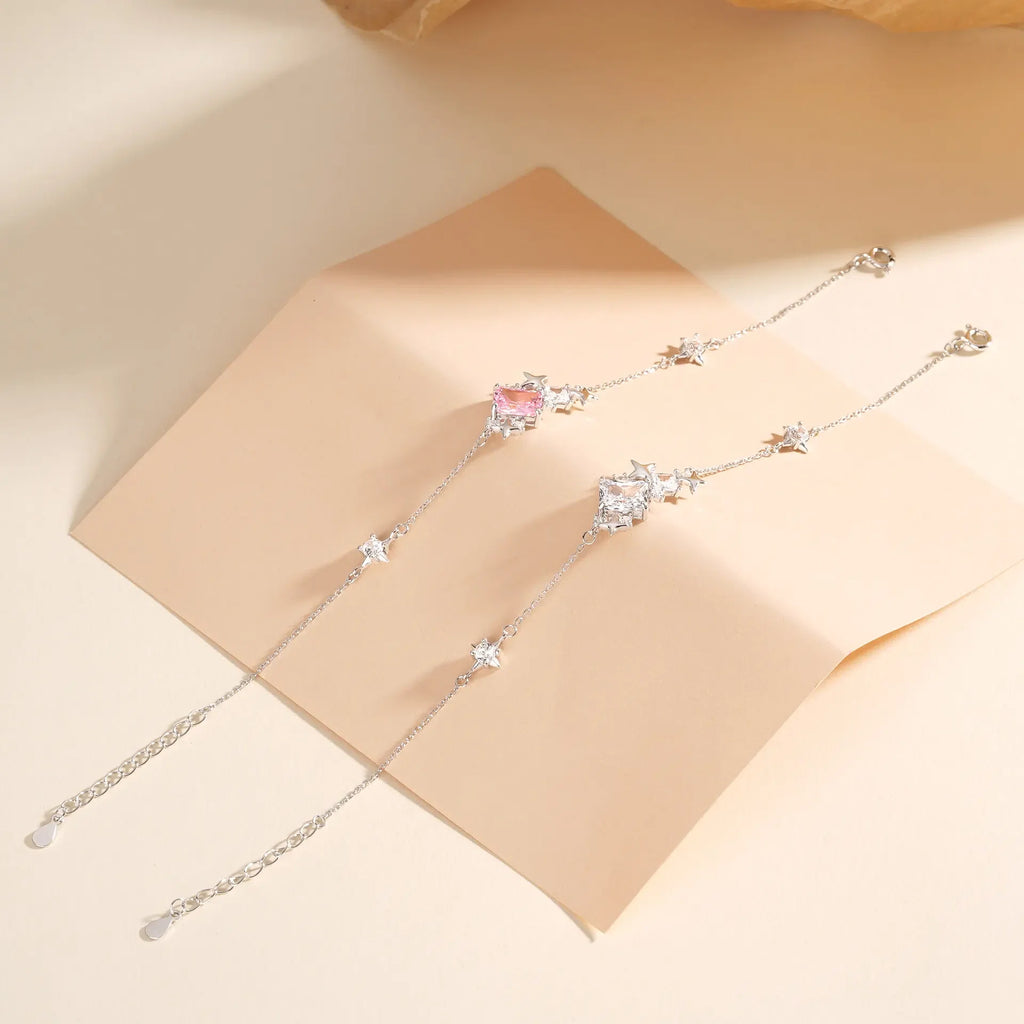 Square zircon 925 sterling silver star bracelet