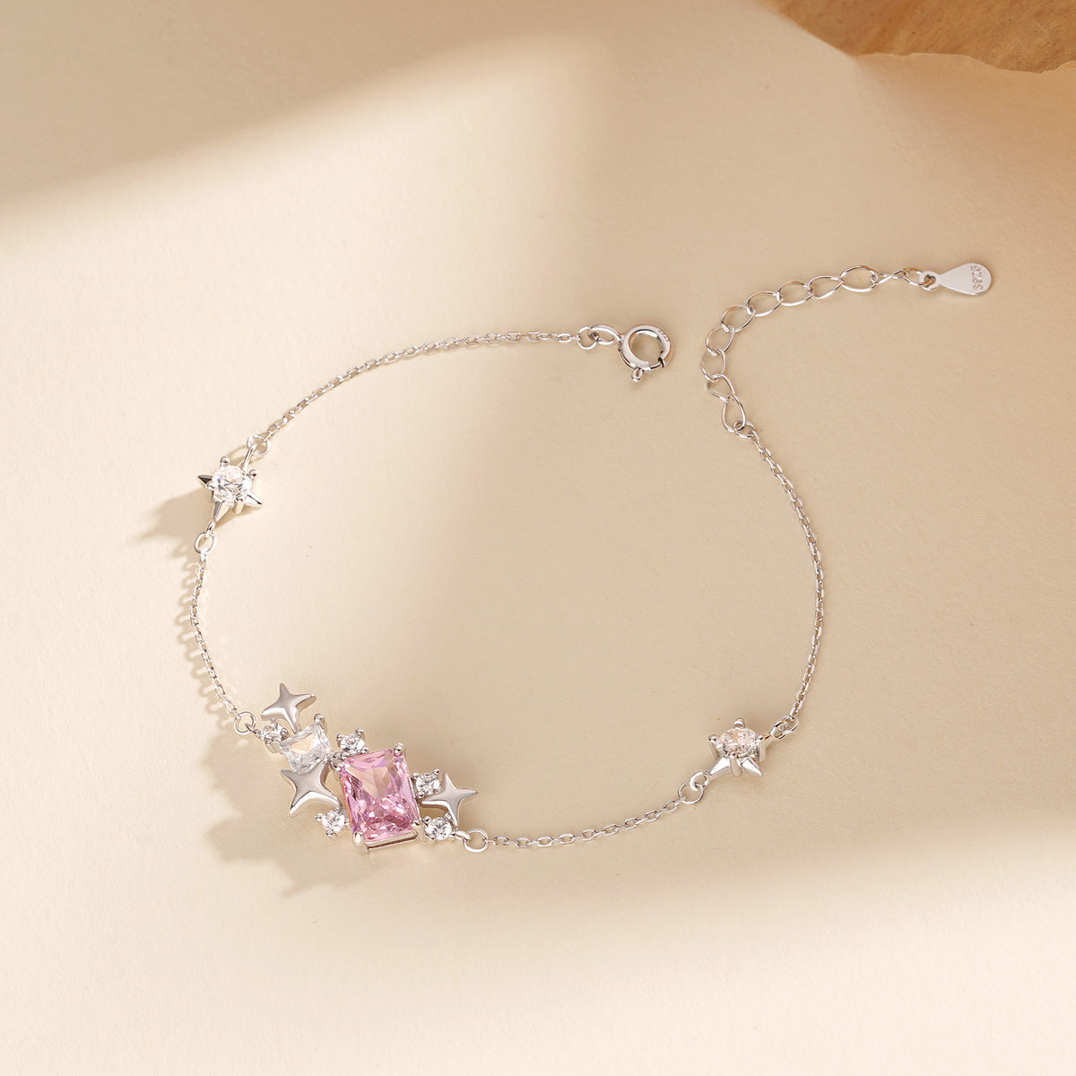 Square zircon 925 sterling silver star bracelet