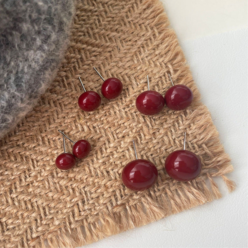 S925 pure silver wine red imitation pearl earrings