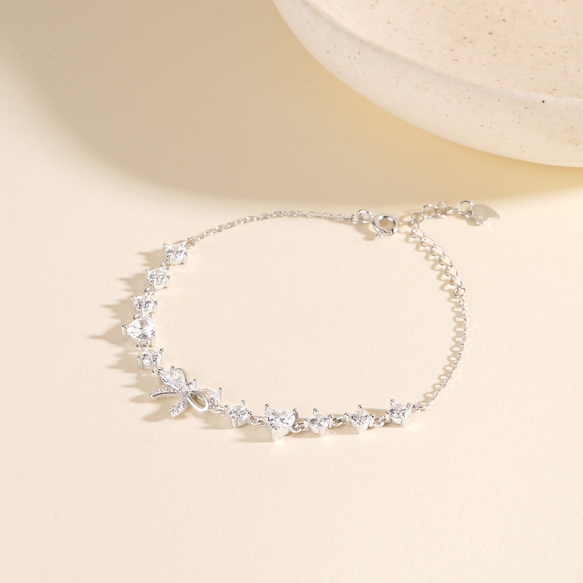 925 Sterling Silver Zircon Bow Bracelet