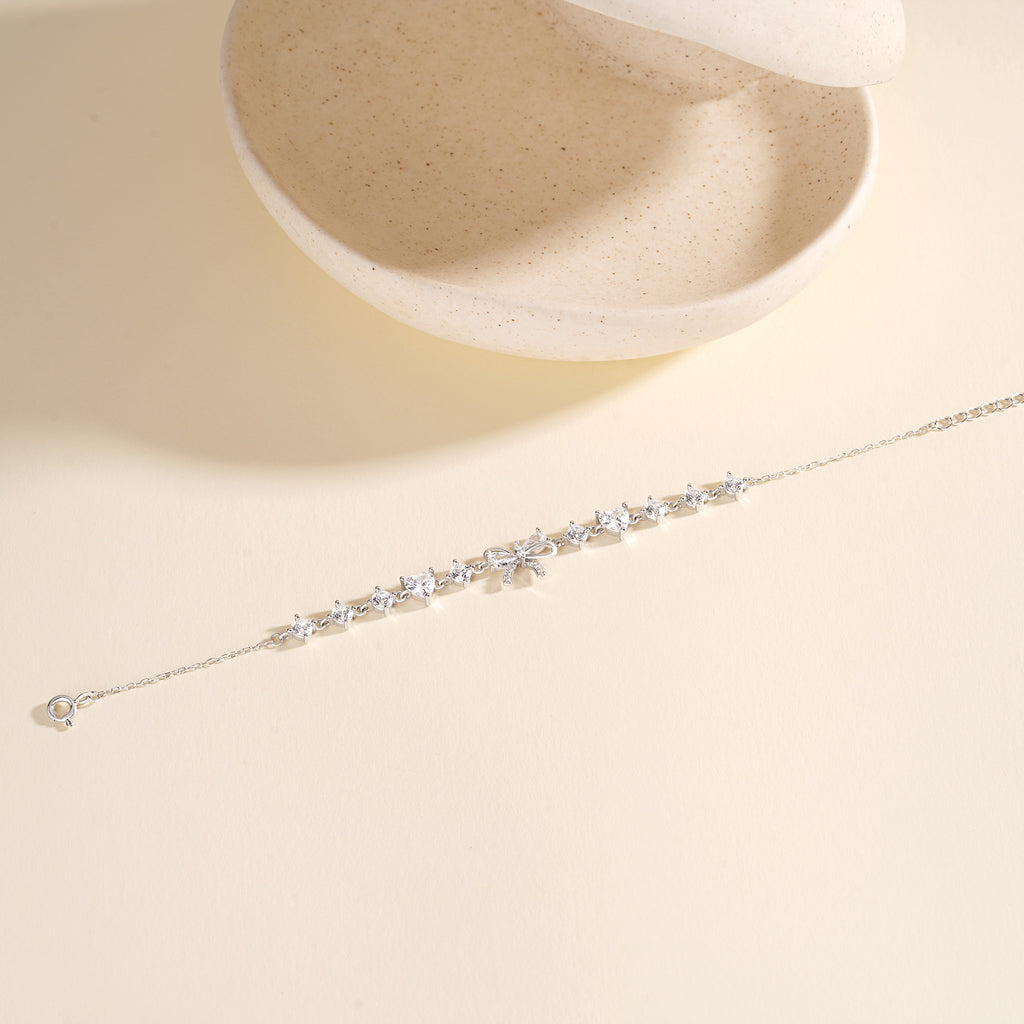 925 Sterling Silver Zircon Bow Bracelet