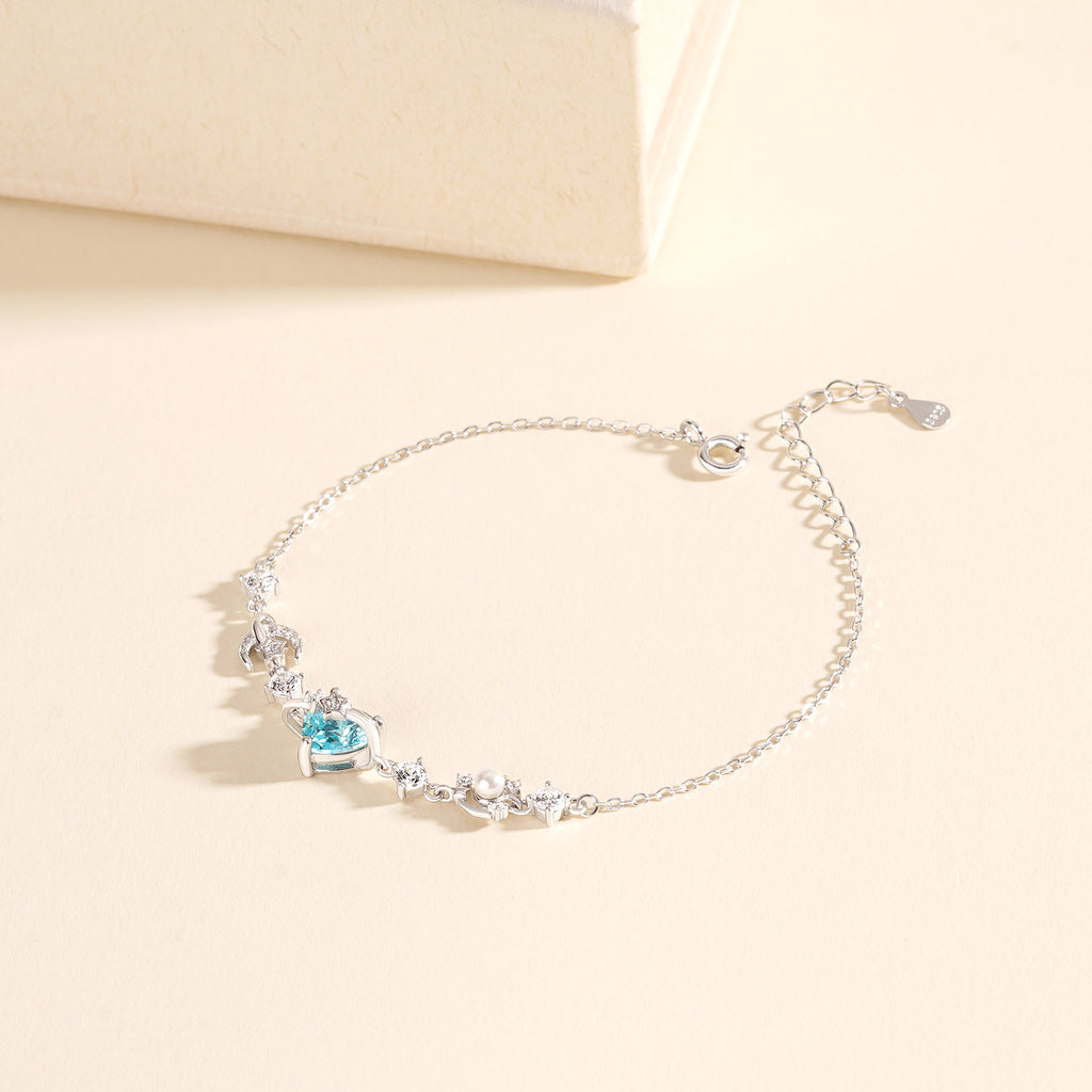 925 Sterling Silver Star Zircon Heart Bracelet
