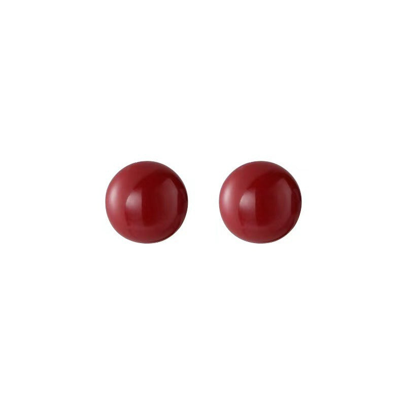 S925 pure silver wine red imitation pearl earrings