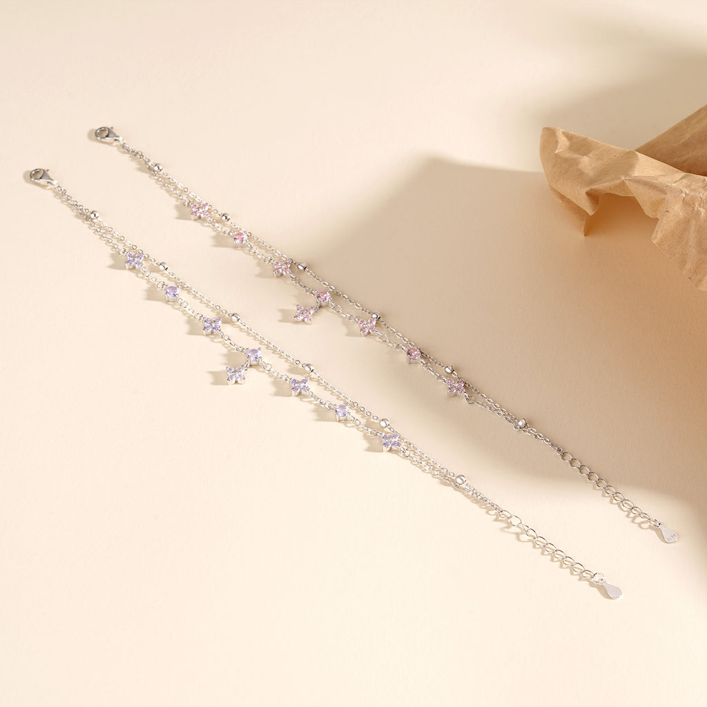 925 Sterling Silver Four-Leaf Clover Double-Layer Bracelet
