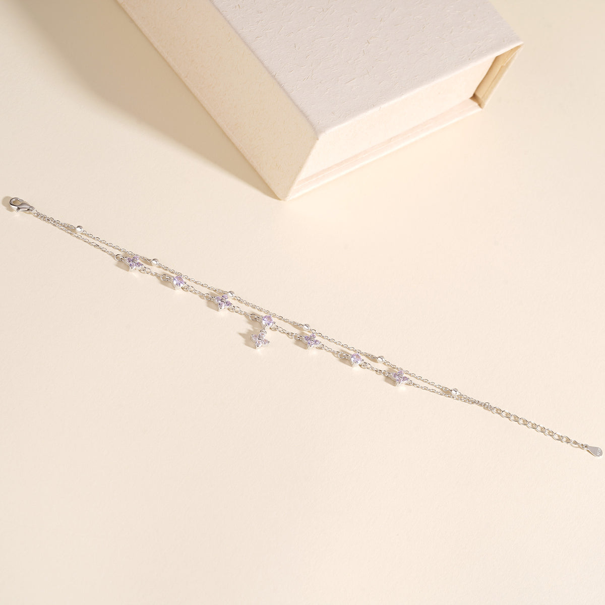 925 Sterling Silver Four-Leaf Clover Double-Layer Bracelet