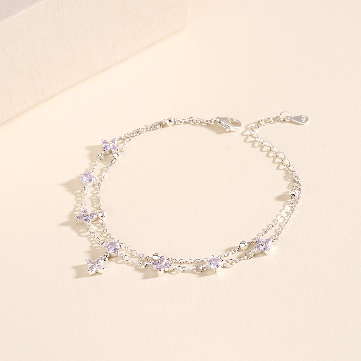 925 Sterling Silver Four-Leaf Clover Double-Layer Bracelet