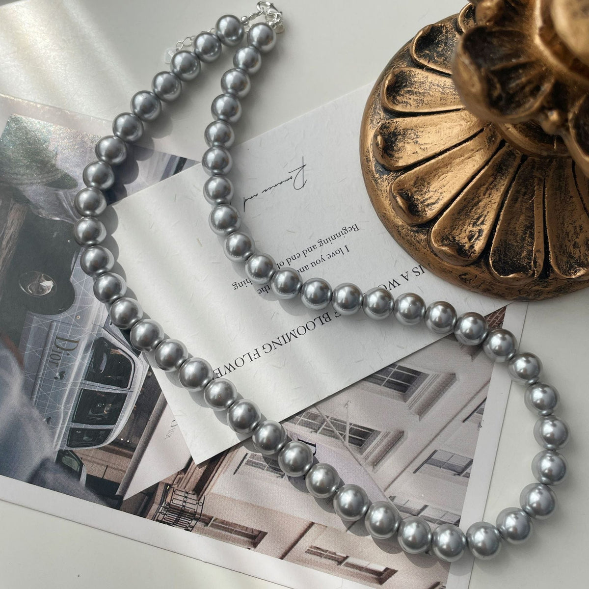 S925 silver imitation pearl bead necklace