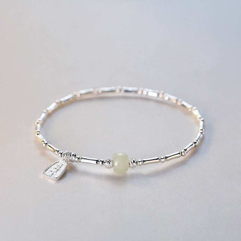 925 Sterling Silver Hetian Jade Bamboo Festival Bracelet - Silvery