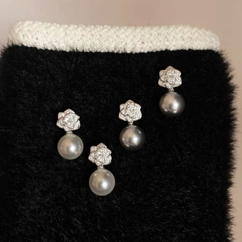 S925 sterling silver pearl earrings - silvery