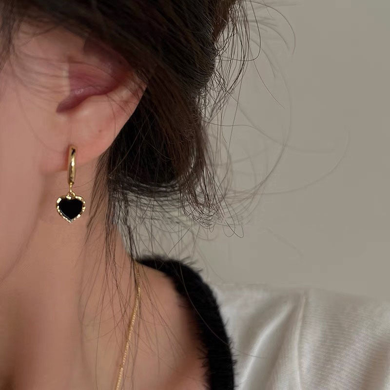 925 sterling silver heart pendant earrings - golden