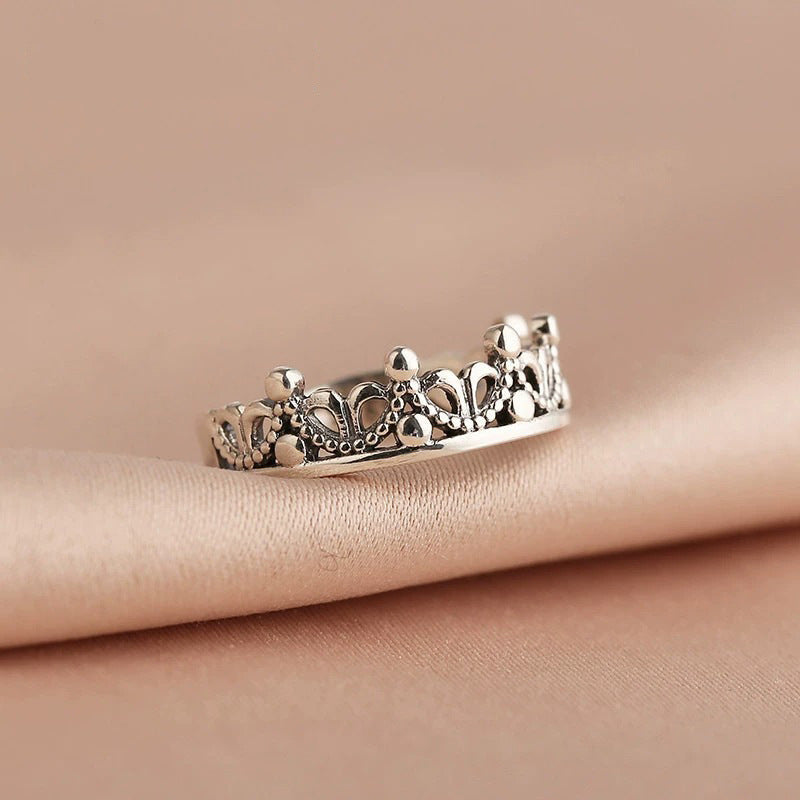 925 sterling silver crown shaped ring - silvery