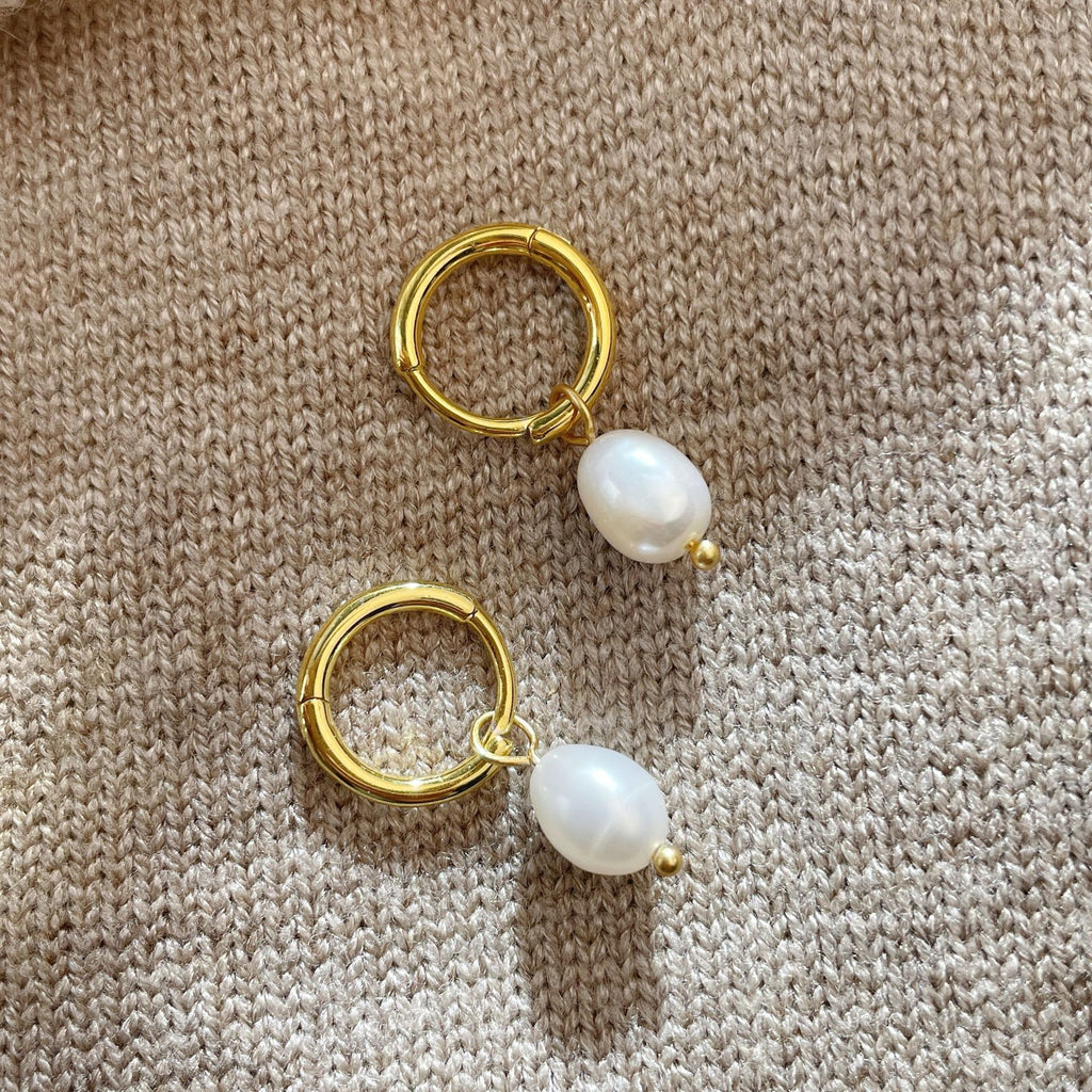 925 sterling silver freshwater pearl pendant earrings - golden