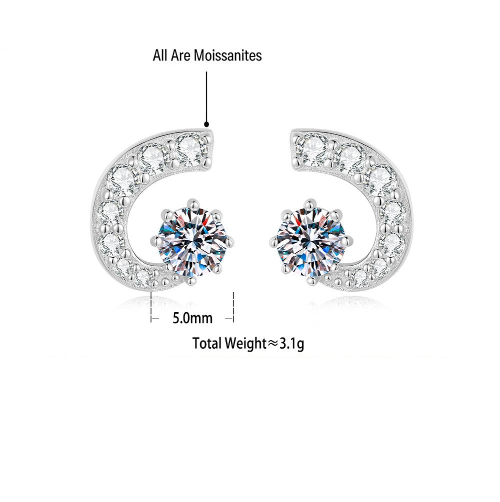 S925 Sterling Silver Moon Moissanite Stud Earrings
