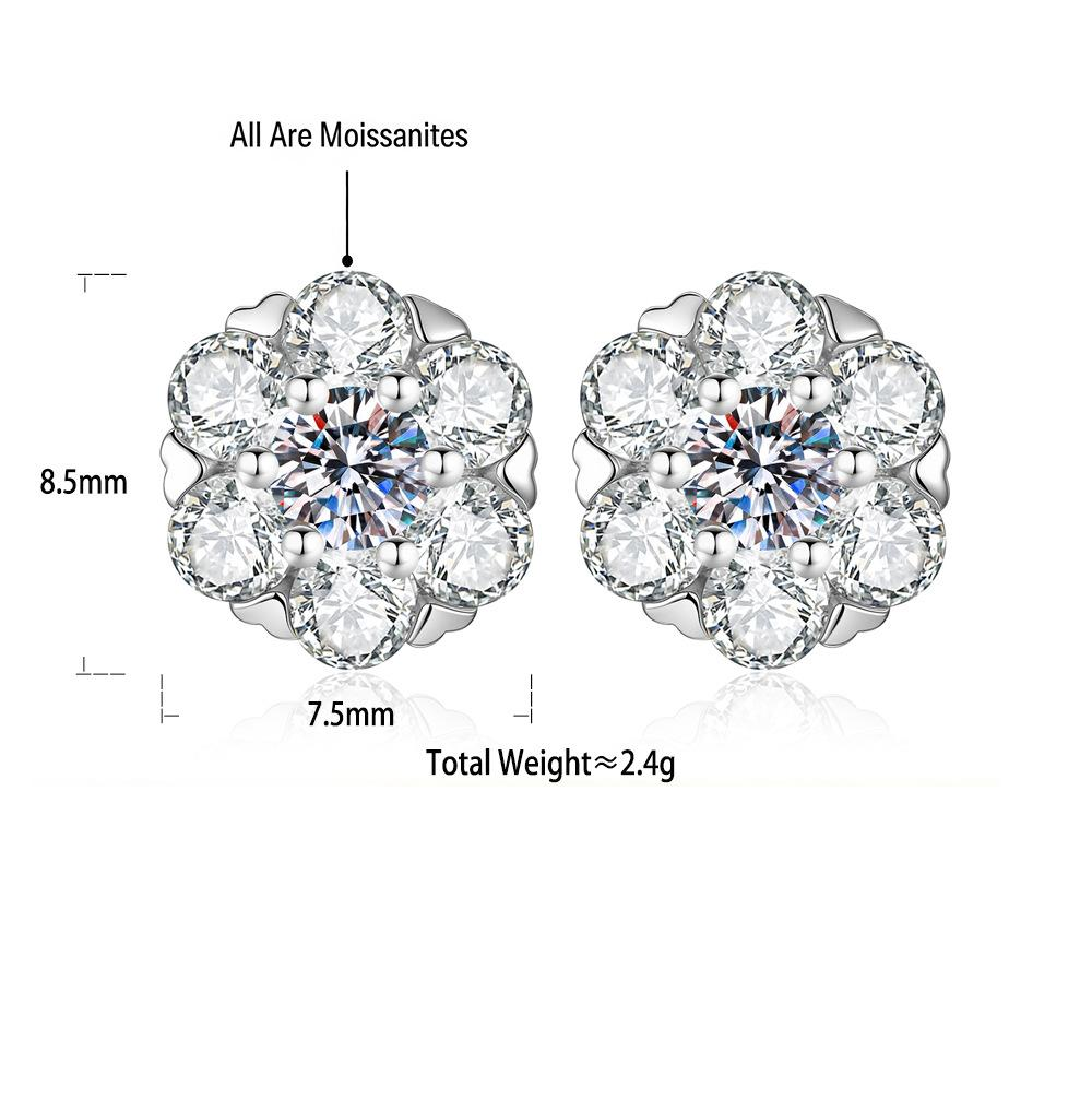 S925 Sterling Silver Flower Stud Earrings with Moissanite