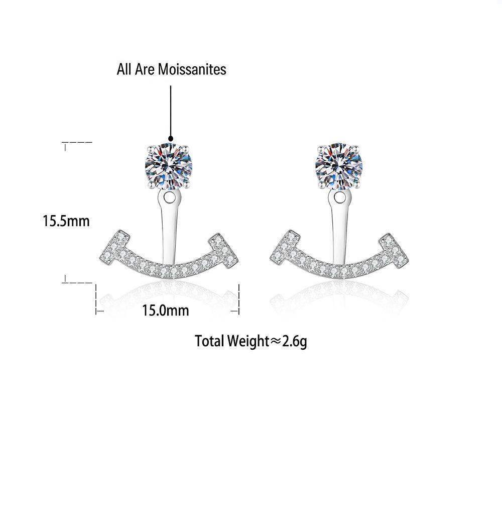 S925 Sterling Silver Moissanite Smiley Face Stud Earrings