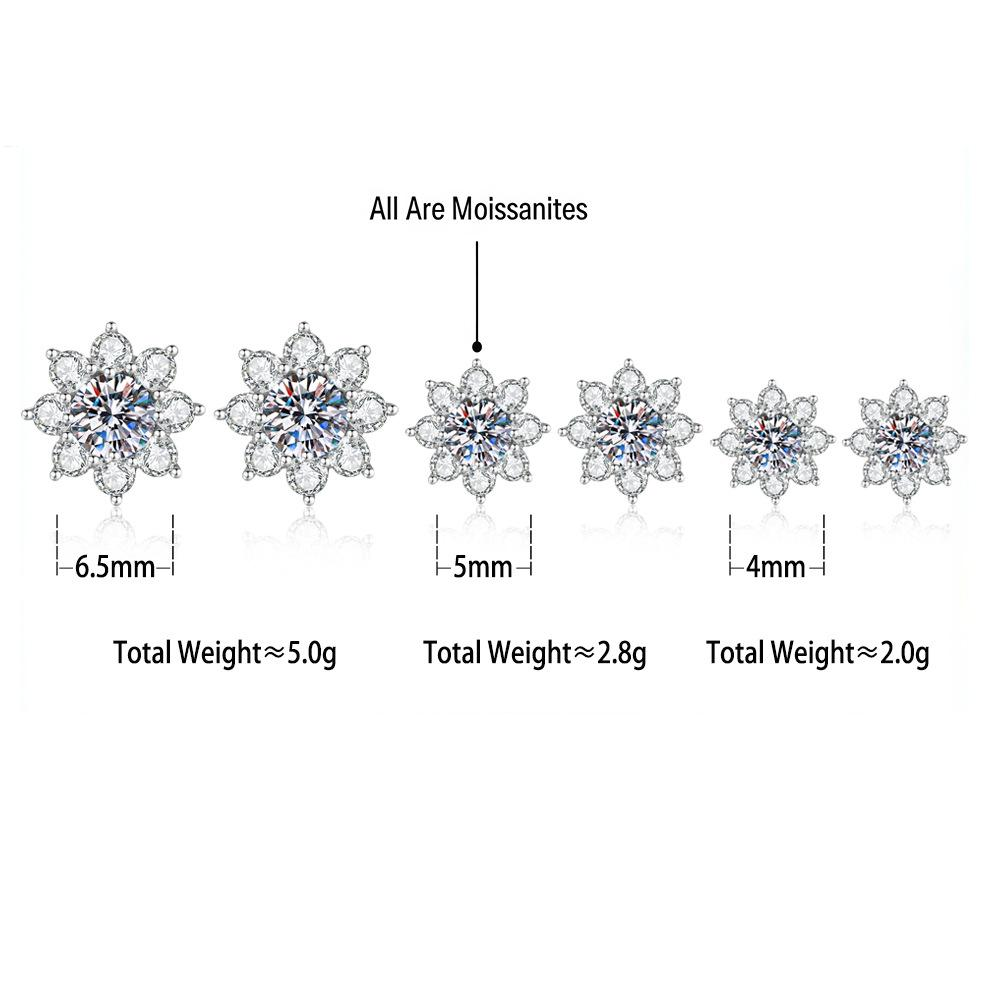 S925 Sterling Silver Sunflower Moissanite Stud Earrings