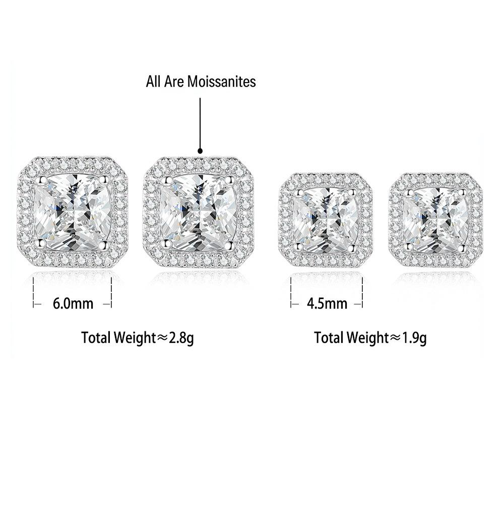 S925 Silver Square Moissanite Stud Earrings