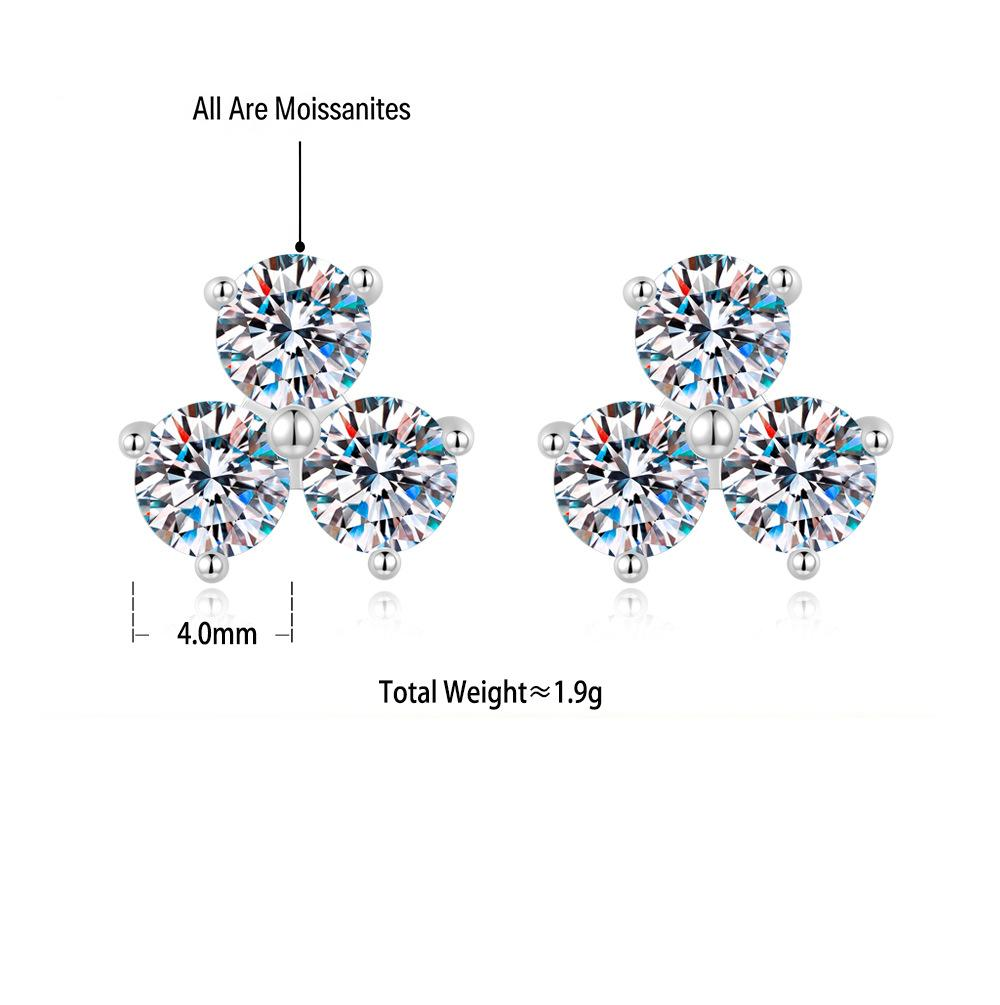 S925 Silver Moissanite Clover Stud Earrings