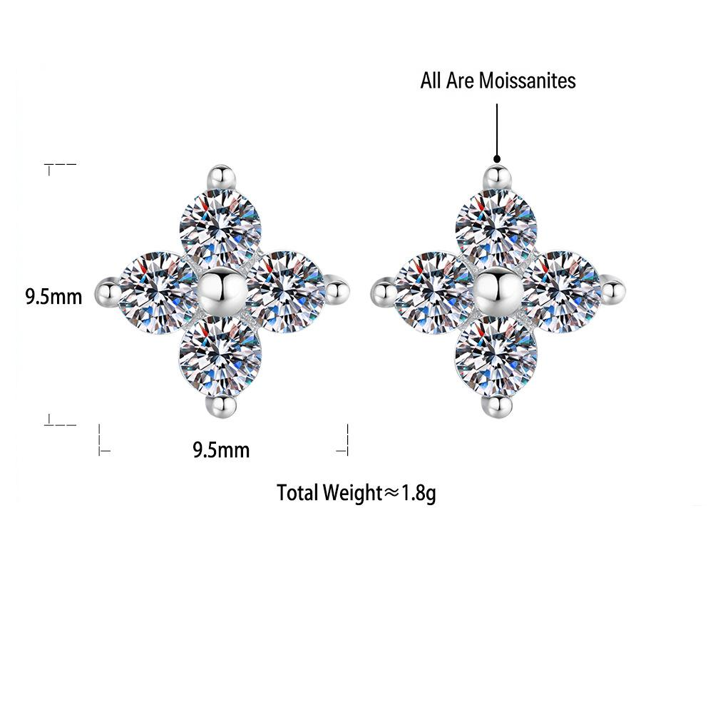 S925 Sterling Silver Four-Leaf Clover Moissanite Stud Earrings