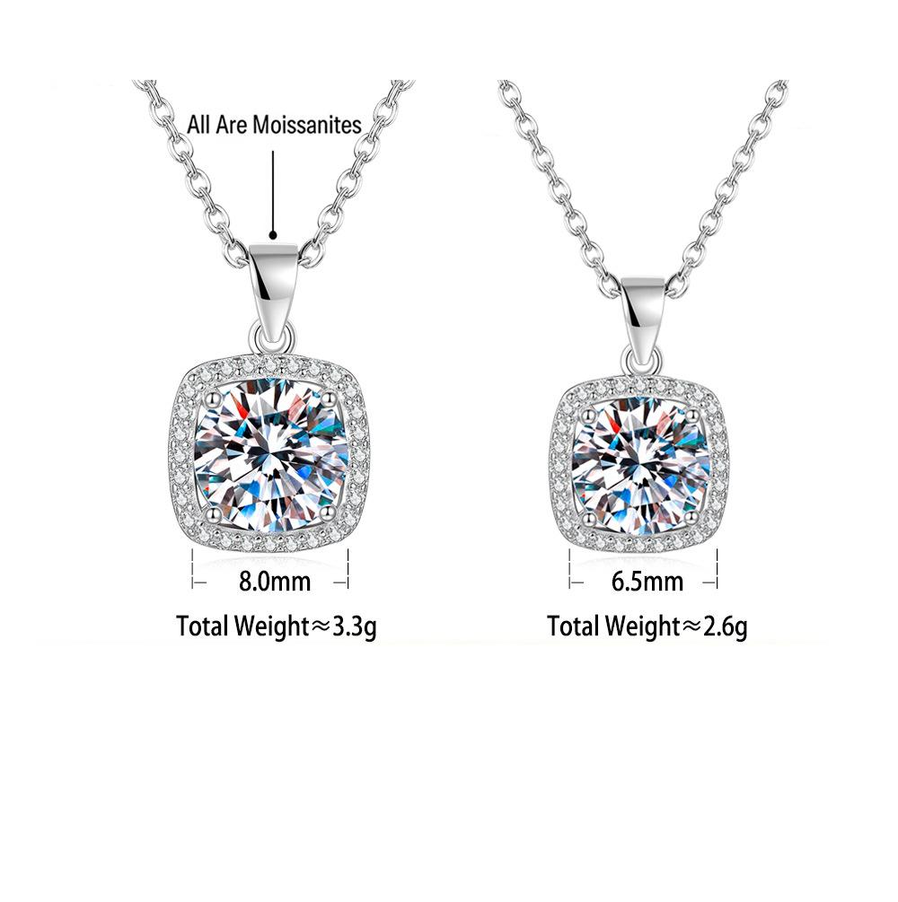 S925 Sterling Silver Small Square Moissanite Pendant Necklace
