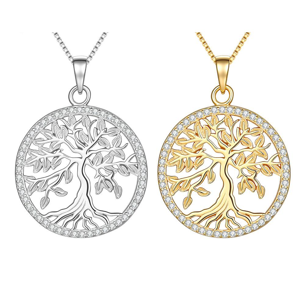 S925 Sterling Silver Openwork Tree of Life Moissanite Pendant Necklace