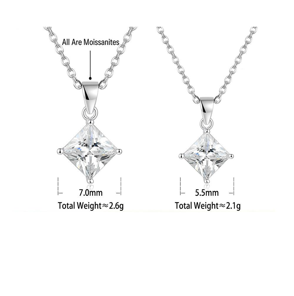 S925 Silver Square Moissanite Pendant Necklace