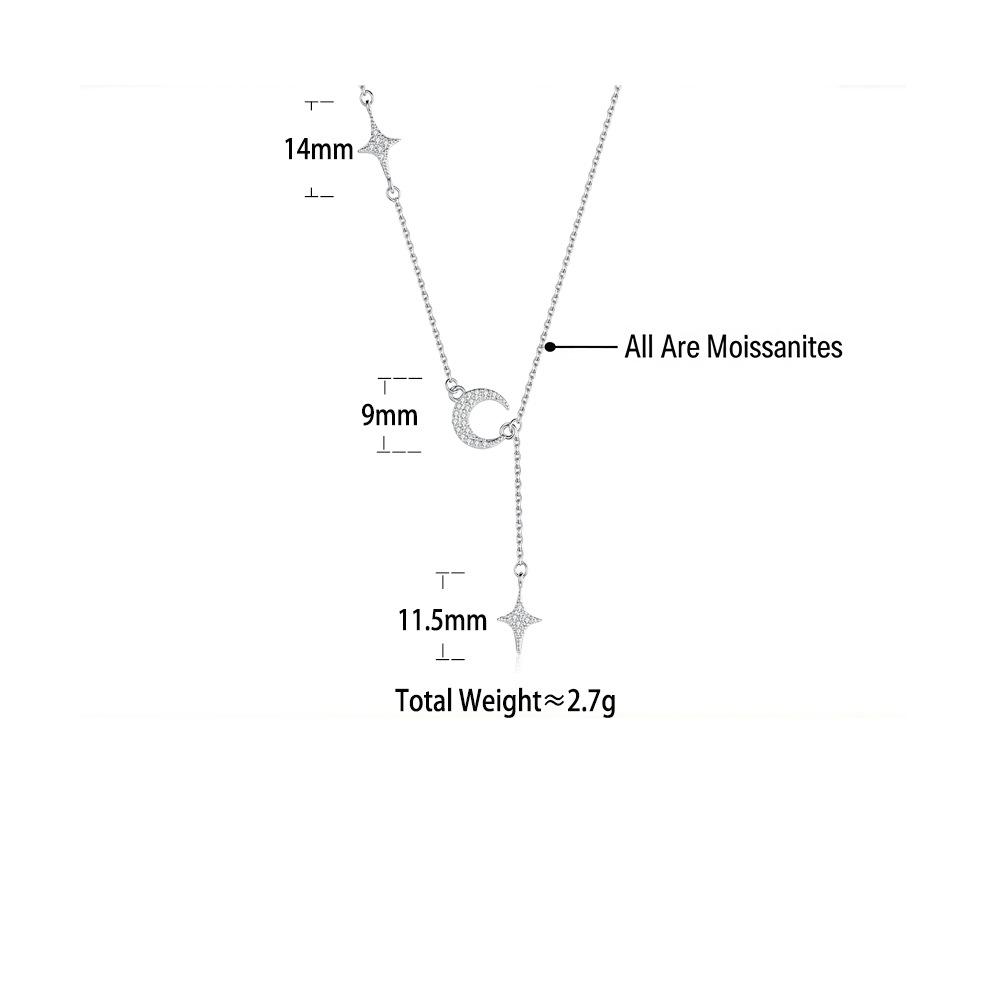 S925 Silver Star and Moon Tassel Moissanite Necklace
