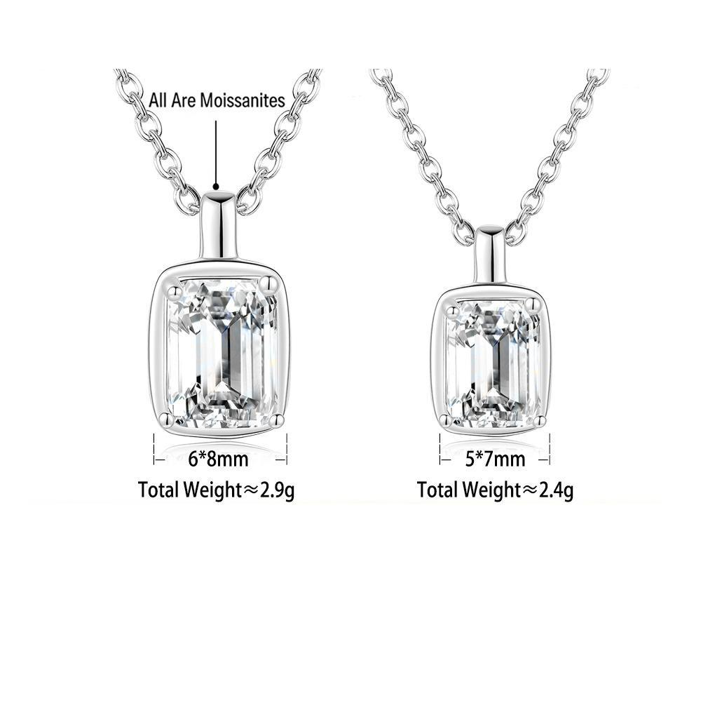 S925 Sterling Silver Rectangular Moissanite Necklace