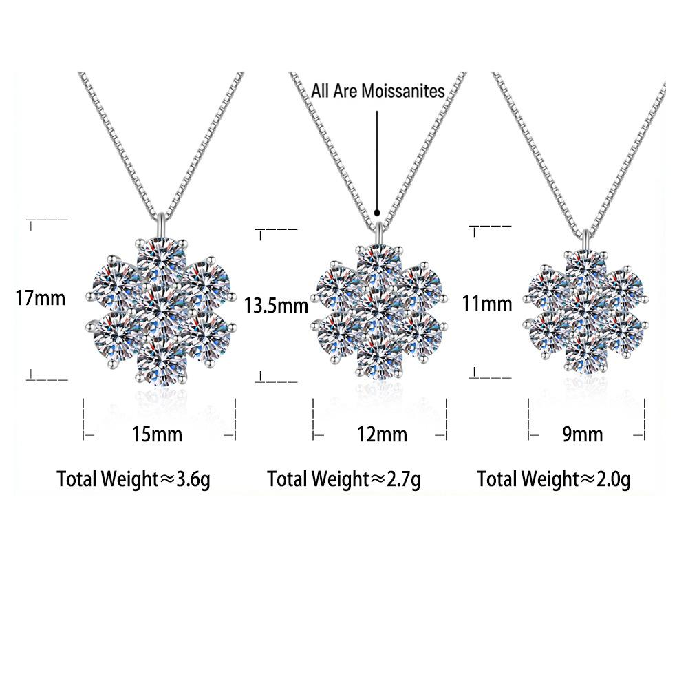 S925 Sterling Silver Moissanite Flower Pendant Necklace