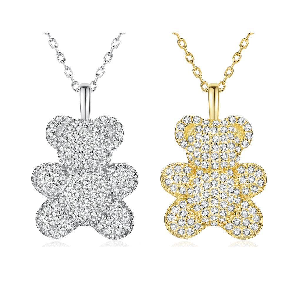 S925 Sterling Silver 18K Gold-Plated Cute Bear Pendant Necklace