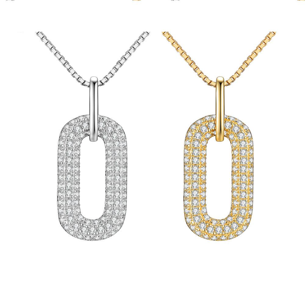 S925 Sterling Silver 18K Gold-Plated Double-Ring Paperclip Moissanite Necklace