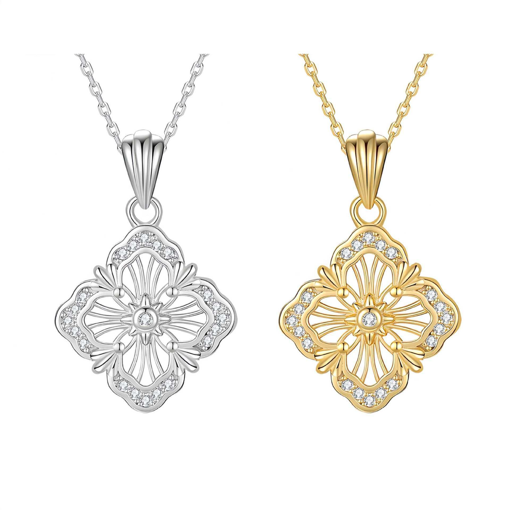 S925 Sterling Silver Openwork Mesh Four-Leaf Clover Moissanite Necklace