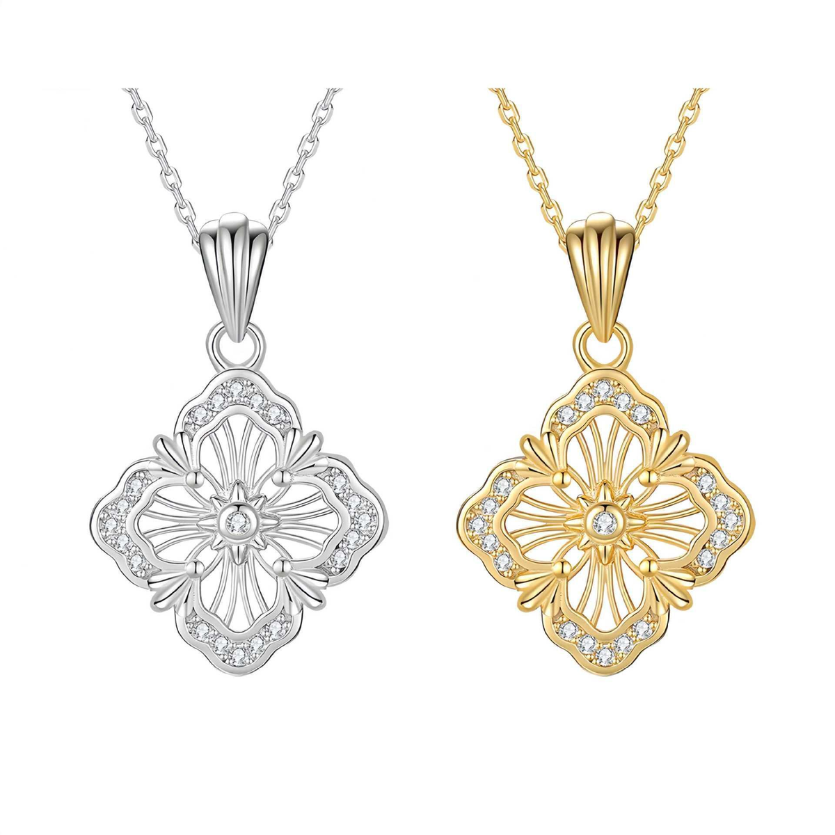 S925 Sterling Silver Openwork Mesh Four-Leaf Clover Moissanite Necklace