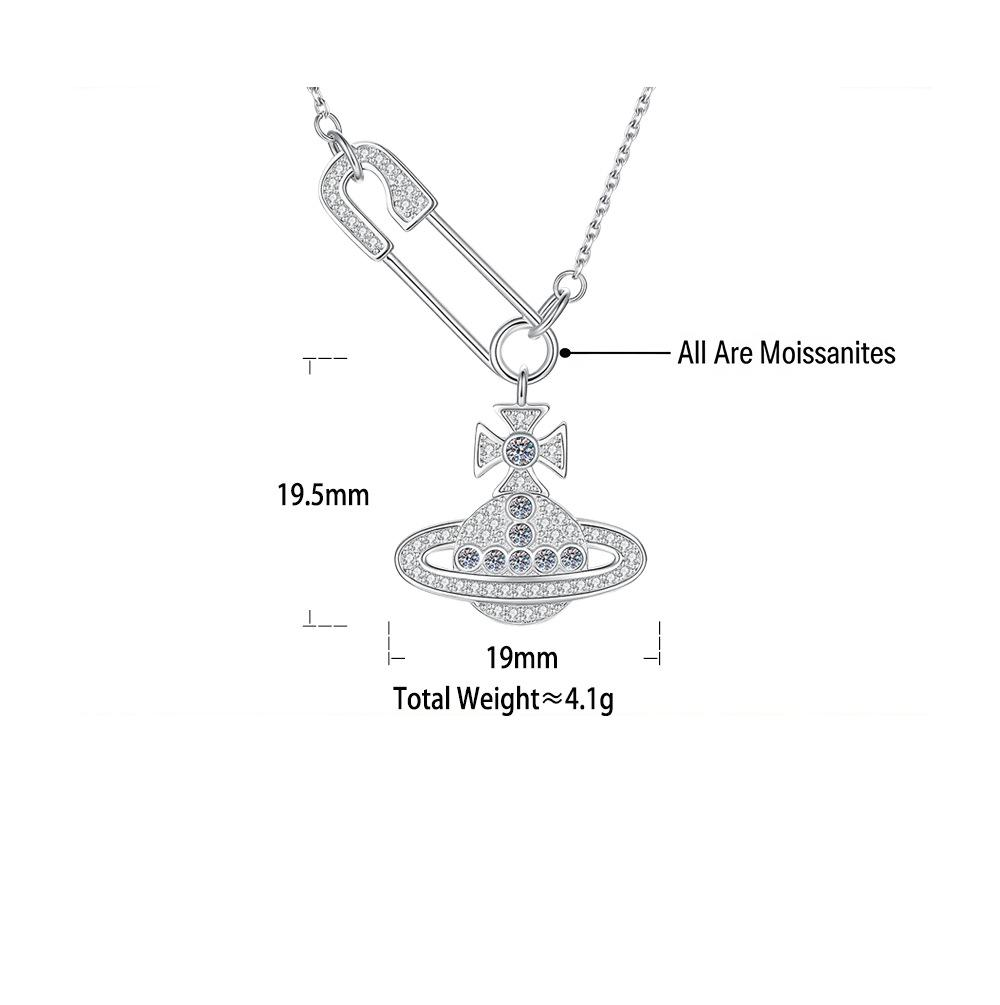 S925 Sterling Silver Saturn-Inspired Moissanite Pendant Necklace