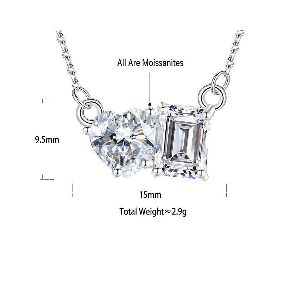 S925 Moissanite Heart and Rectangular Necklace