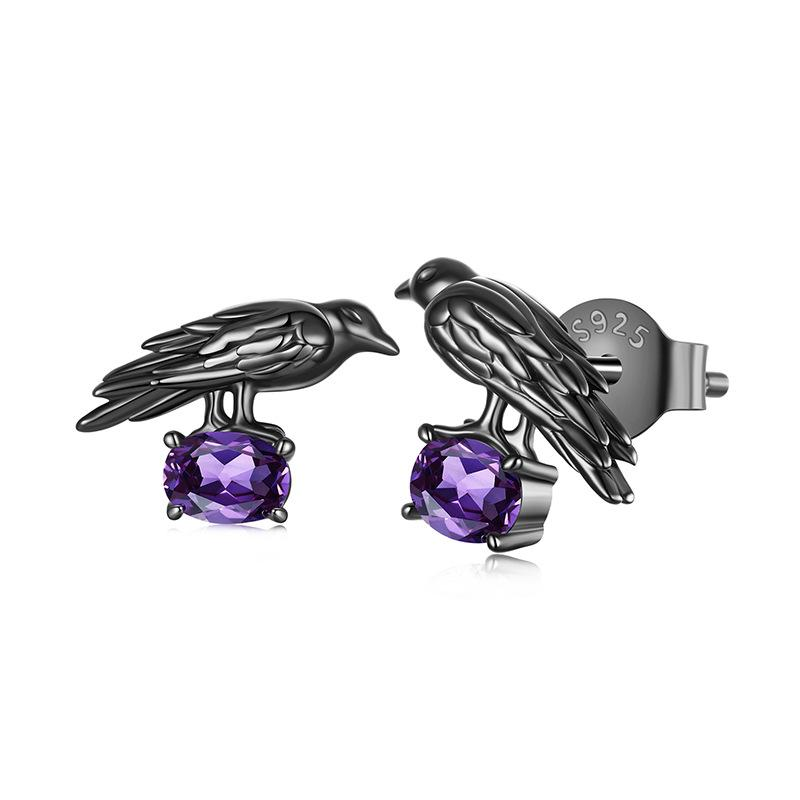 S925 Sterling Silver Halloween Raven Stud Earrings