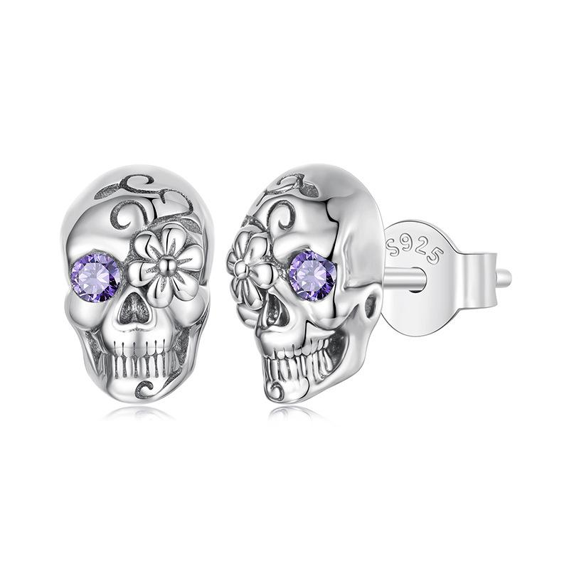 S925 Silver Mysterious Skull Halloween Stud Earrings