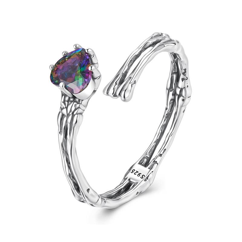 S925 Sterling Silver Halloween Skeleton Hand & Heart Open Ring